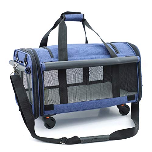 QIFFIY Hunderucksack Bewegliches Haustier Rollen-Fördermaschine, Hunderucksack Mit Rädern, Katzen, Welpe Reisetasche mit Rollen, Hunde Trolley Pet Handtasche Hundetasche (Color : A) von QIFFIY