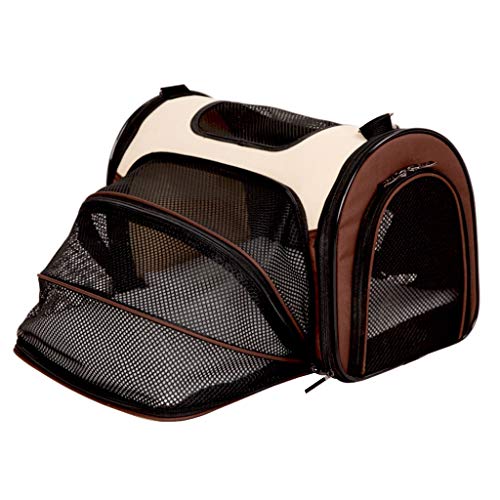 Hunderucksack Haustier-Rucksack erweiterbar mit atmungsaktivem Mesh for kleine Hunde Katzen Welpen, for das Wandern Reisen Camping im Freien Hundetasche (Color : Brown, Größe : Small) von QIFFIY