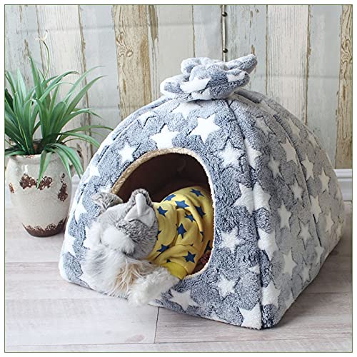 QIFFIY Katzenhaus Haustier Katze Haus Sofa Bett Hund Kennel Winter warm schlafend for welpen Hund Katze lieferungen Schnitt Katzen mats Katzenhöhle (Color : Grey Stars, Größe : M 35x35cm) von QIFFIY