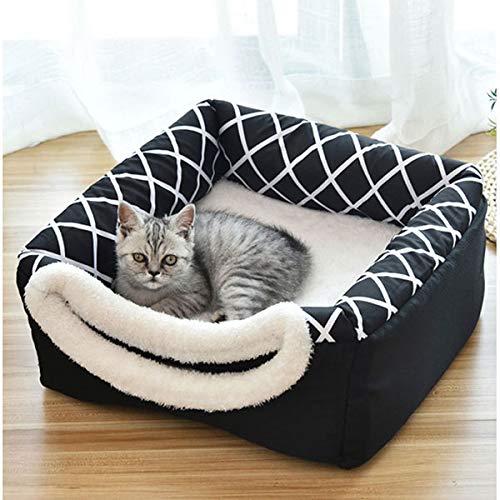 QIFFIY Katzenhaus Haustierbett for Katzen Hunde Weiche Nest Kennel Bett Höhle Haus Schlafsack Matte Pad Zelt Haustiere Winter Warme gemütliche Betten 2 Größe L XL 2. Farben Katzenhöhle von QIFFIY