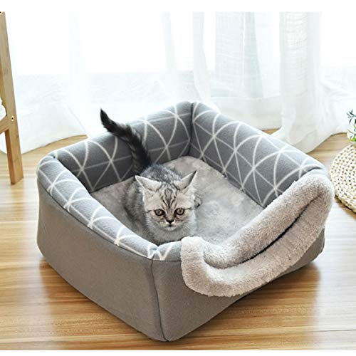 QIFFIY Katzenhaus Haustierbett for Katzen Hunde Weiche Nest Kennel Bett Höhle Haus Schlafsack Matte Pad Zelt Haustiere Winter Warme gemütliche Betten 2 Größe L XL 2. Farben Katzenhöhle von QIFFIY