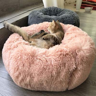 QIFFIY Katzenhaus Hund Haustier Bett Kennel Runde Katze Bett Winter Warme Hund Haus Schlafsack Lange Plüsch Super weiche Haustier Bett Welpen Kissen Matte Katze Zubehör Katzenhöhle von QIFFIY