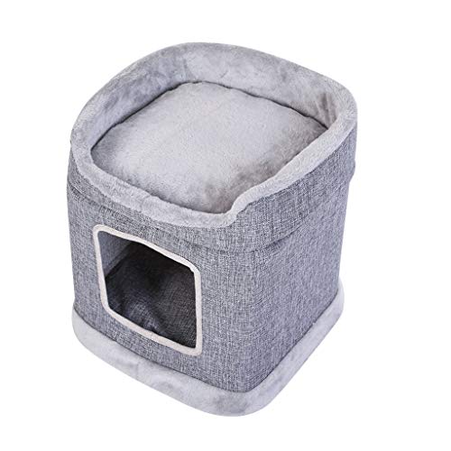 QIFFIY Katzenhaus Super Soft Pet Bett Double Layer Zwinger Platz Katze Winter warme Schlafsack Welpen Kissen Mat zusammenklappbarer Katzenbedarf Katzenhöhle (Color : Gray-2, Größe : 31x41cm) von QIFFIY