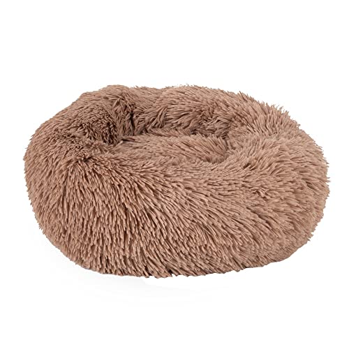 QIFFIY Katzenhaus Super weiche Haustier Bett Kennel Hund Runde Katze Winter Warme Schlafsack Lange Plüsch Große Welpen Kissenmatte Tragbare Katze Zubehör Katzenhöhle (Color : Coffee, Größe : 50cm) von QIFFIY