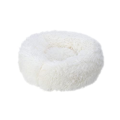 QIFFIY Katzenhaus Super weiche Haustier Bett Kennel Hund Runde Katze Winter Warme Schlafsack Lange Plüsch Große Welpen Kissenmatte Tragbare Katze Zubehör Katzenhöhle (Color : White, Größe : 70cm) von QIFFIY