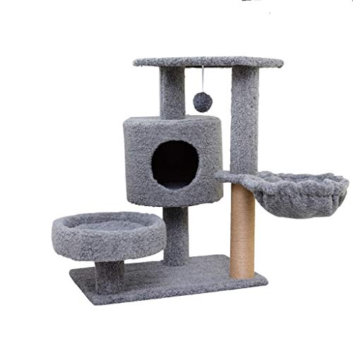 QIFFIY Kratzbaum Cat Tree House mit hängender Kugel Kitten Möbel Scratch Katzen Klettergerüst Cat Condos Katze Turm Cat Nest Katzenbaum (Color : Grau) von QIFFIY