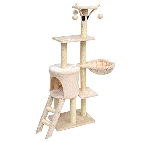 QIFFIY Kratzbaum Kratzbaum Spielzeug-Haus mit hängender Kugel Kitten Möbel Cat Nest Scratchers Katzen Klettergerüst Cat Condos Katze Turm Katzenbaum (Color : Beige) von QIFFIY