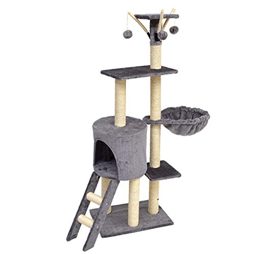 QIFFIY Kratzbaum Kratzbaum Spielzeug-Haus mit hängender Kugel Kitten Möbel Cat Nest Scratchers Katzen Klettergerüst Cat Condos Katze Turm Katzenbaum (Color : Light Gray) von QIFFIY