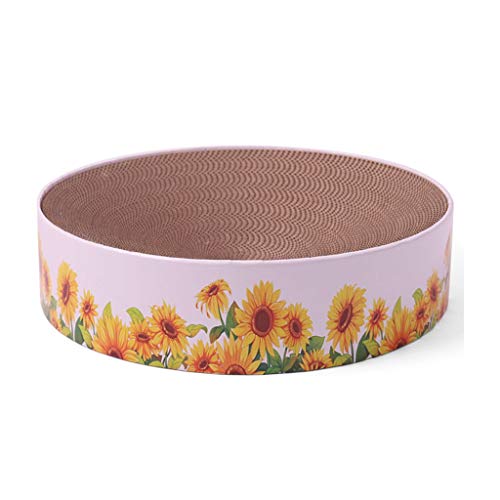 QIFFIY Kratzbrett Gewölbtes Papier Katzen Scratcher Brett Nagel Abstreifmatte Bett Spielzeug Katze Verkratzen Runde Pet Kitten Pad Klauenpflege Spielzeug Katzenkratzer (Color : Sunflower) von QIFFIY