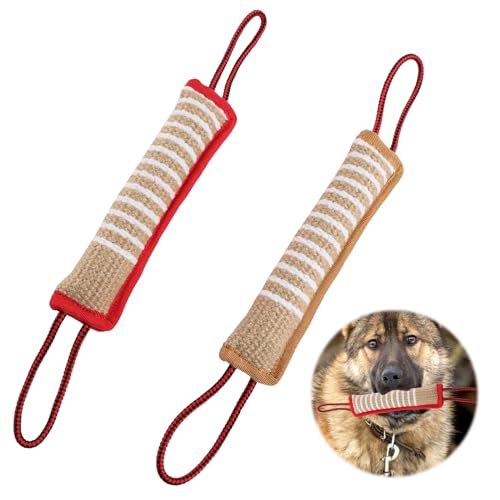 QINGYIWL 2 stk Beisswurst für Hunde Jute Beisswurst Training mit 2 Griff, Hundebiss Schlepper Spielzeug Robustes Hundespielzeug zum Hunde Training Tauziehen und Zerrspiele mit Hund, 30cm länge von QINGYIWL