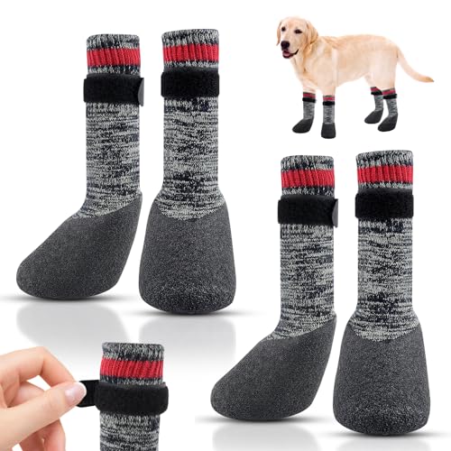 QINLECTRI 2 Pairs Dog Socks Anti Slip Dog Socks Boots Anti-Slip Dog Paw Protector Waterproof Rubber Bottom Dog Shoes Rubber Sole Dog Boots with Adjustable Straps for Indoor Outdoor Wear (Large Size) von QINLECTRI