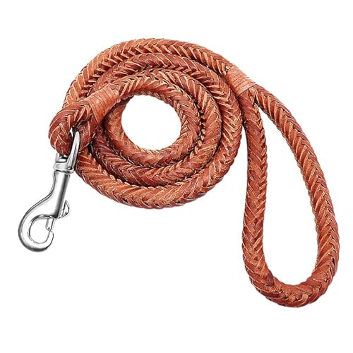 1Pcs 4ft Genuine Leather Dog Leash Soft Real Leather Pet Leash Rolled Braided Dogs Pet Lead for Puppy Small Dogs Walking Brown von QIUMING