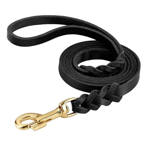 QIUMING Hundehalsband-Leine-Set aus echtem Leder, geflochtenes, langlebiges Leder-Hundehalsband für mittelgroße und große Hunde, Deutscher Schäferhund, Haustierzubehör von QIUMING