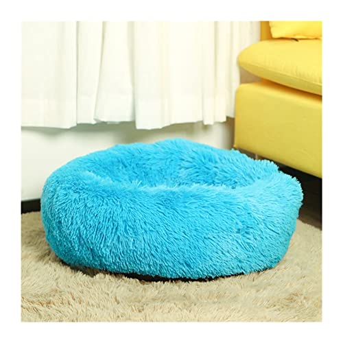 QIUYMGFG Hundebett 18 Farben Hund Lange Plüsch Betten Beruhigendes Bett Welpen Kissen Haustier Matte Winter Warme Sofa Hundehütte Betten Katzenbett(Light Blue,3XL Diameter 100cm) von QIUYMGFG