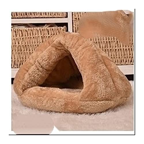 QIUYMGFG Hundebett Haustierbett, super weicher Hund, waschbar, Plüsch, Hundehütte, Tiefschlaf, Katzenstreu, Haus Katzenbett(Khaki,50X50cm) von QIUYMGFG