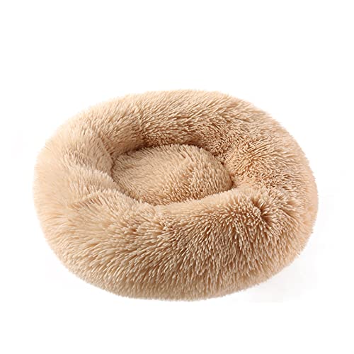 QIUYMGFG Hundebett Hundebett, Katzenhaus, langes Plüsch-Haustierbett, beruhigende Betten, Haustierkorb, Hundehütte, rundes Kissen Katzenbett(Apricot,M Diameter 60cm) von QIUYMGFG