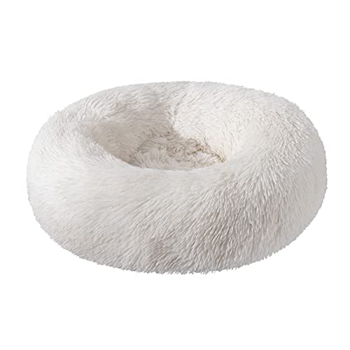 QIUYMGFG Hundebett Hundebett, Katzenhaus, langes Plüsch-Haustierbett, beruhigende Betten, Haustierkorb, Hundehütte, rundes Kissen Katzenbett(White,L Diameter 70cm) von QIUYMGFG