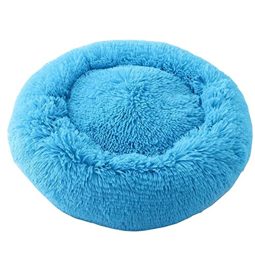 QIUYMGFG Hundebett Hundebett, beruhigendes Katzenbett, Haustierhütte, weiches, Flauschiges Kissen, Schlafsack, Matte für große Hunde Katzenbett(Blue,S Diameter 50cm) von QIUYMGFG