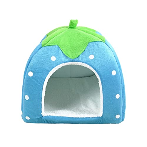 QIUYMGFG Hundebett Hundebett Faltbares Hundekatzenhaus Erdbeerförmige Hundehütte Niedlicher Welpe Kätzchen Weiches Bett Langlebig Katzenbett(Blue,S) von QIUYMGFG