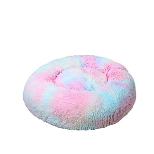 QIUYMGFG Hundebett Hundebett Haustierkissen für Samll Großes Hundehaus Katze Beruhigendes Bett Waschbar Zwinger Sofa Hundezubehör Katzenbett(Rainbow,Diameter 80cm) von QIUYMGFG