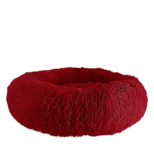 QIUYMGFG Hundebett Hundebett Haustierkissen für Samll Großes Hundehaus Katze Beruhigendes Bett Waschbar Zwinger Sofa Hundezubehör Katzenbett(Wine Red,Diameter 40cm) von QIUYMGFG