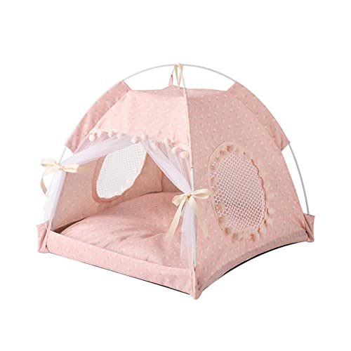 QIUYMGFG Hundebett Hundebetten Haustierhütte Katzennest Prinzessin Kissen Reisekatzenzelt Hundebett im Freien Katzenbett(Pink,40x40x37CM-M) von QIUYMGFG