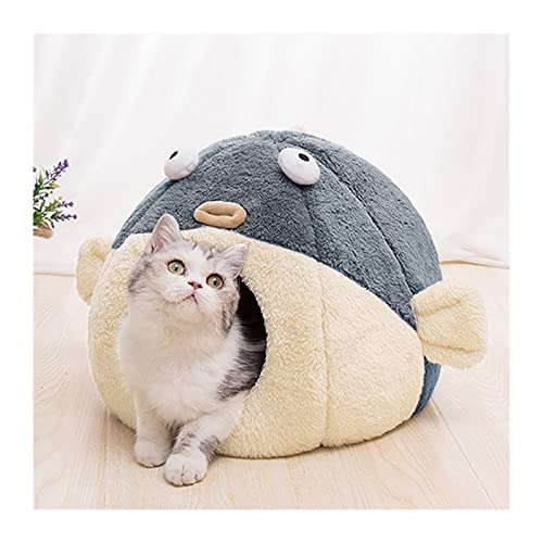 QIUYMGFG Hundebett Largemouth Fish Pet Dog Cat Bed Indoor Kitty House Weiches langes Plüschbett für kleine Hunde und Katzen Katzenbett(Cat House 2,S) von QIUYMGFG