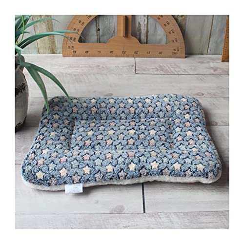 QIUYMGFG Hundebett Verdickte Haustier-Katzenbett-Matte Hundebett Weiches Fleece-Pad Decke Kissen Pad Home 6 Größen Katzenbett(Star A Light Blue,M 46x31cm) von QIUYMGFG