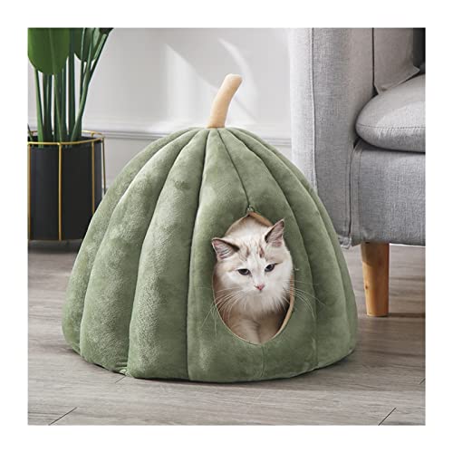 QIUYMGFG Hundebett Warmes Katzenhöhlenbett Kürbis mit Kapuze Hundebett Zwinger für kleine Katzen Hunde Welpen Kätzchen Kaninchen Katzenbett(Green,M 40x40x35cm) von QIUYMGFG