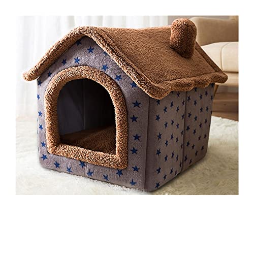 Hundebett Zusammenklappbares, bedrucktes Haustierhaus, schönes Kaninchenohr-Design, mechanische Wäsche, Hunde- und Katzenschlafnester Katzenbett(Coffee house,M-44x36x39CM-8KG) von QIUYMGFG