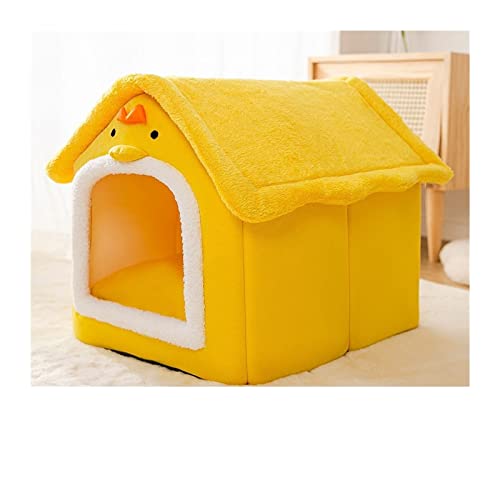 QIUYMGFG Hundebett Zusammenklappbares, bedrucktes Haustierhaus, schönes Kaninchenohr-Design, mechanische Wäsche, Hunde- und Katzenschlafnester Katzenbett(Yellow,M-44x36x39CM-8KG) von QIUYMGFG