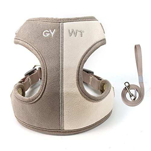 QIUYMGFG Hundeleine Verstellbare Führleine Geschirre für Hunde und Katzen, Wildleder-Brustgurt-Leine-Set mit 1,5 m Seil, Haustierzubehör(Light Coffee Beige,M 1.5 Meters) von QIUYMGFG