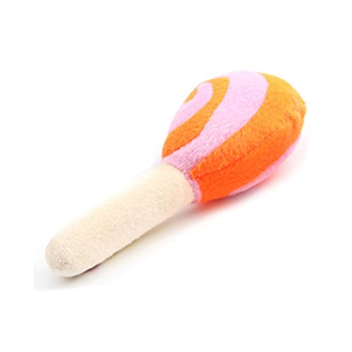 QIUYMGFG Kauspielzeug für Hunde Niedliches Lollipop-Hundespielzeug, Haustier-Welpen, Kauquietscher, Quietsch-Plüsch-Sound-Spielzeug für kleine Hunde Heimtierbedarf(Orange) von QIUYMGFG