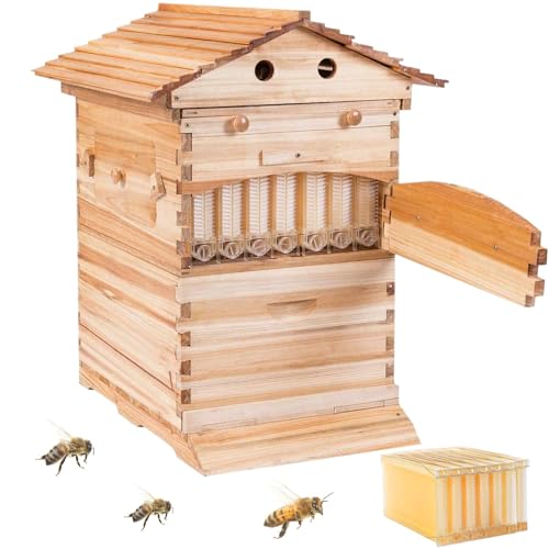 QIUYU2024 Automatischer Flow Bienenstock, Bienenstock Set aus Holz, Bienenstock Haus aus lebensmittelechtem Zedernholz, Honighaus mit 7 Flow-Rahmen für Imker-Anfänger von QIUYU2024