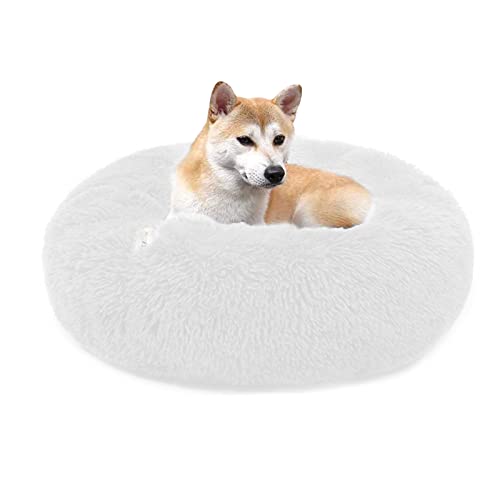 QIYUANT Rundes Plüsch Donut Haustierbett Bequem Warm Fell Cuddler Weich Flauschig Beruhigendes Bett Rutschfeste Unterseite Hund Katze Bett (Off White, 50 x 50 cm) von QIYUANT