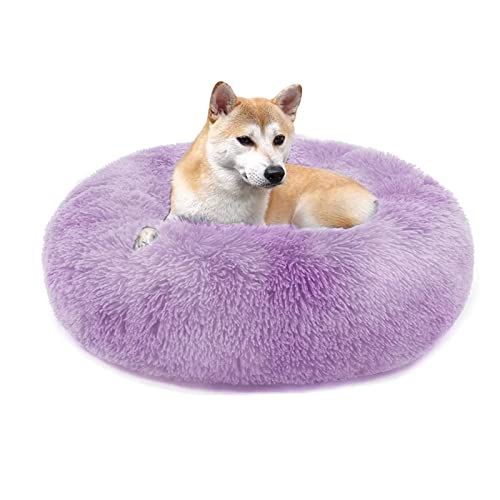 QIYUANT Rundes Plüsch Donut Haustierbett Bequem Warm Fell Kuschelig Weich Flauschig Beruhigendes Bett Rutschfeste Unterseite Hund Katze Bett (Farbverlauf Lila, 100 x 100 cm) von QIYUANT