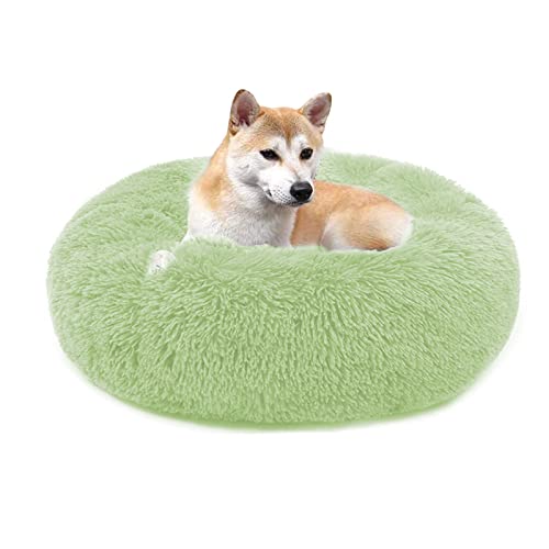 QIYUANT Rundes Plüsch Donut Haustierbett Bequem Warm Fell Kuschelig Weich Flauschig Beruhigendes Bett Rutschfeste Unterseite Hund Katze Bett (Hellgrün, 70 x 70 cm) von QIYUANT