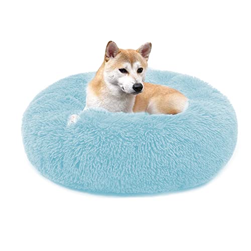 QIYUANT Rundes Plüsch Donut Haustierbett Bequem Warm Fell Kuschelig Weich Flauschig Beruhigendes Bett Rutschfeste Unterseite Hund Katze Bett (Himmelblau, 70 x 70 cm) von QIYUANT