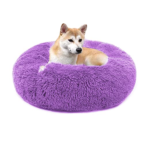 QIYUANT Rundes Plüsch Donut Haustierbett Bequem Warm Fell Kuschelig Weich Flauschig Beruhigendes Bett Rutschfeste Unterseite Hund Katze Bett (Lila, 100 x 100 cm) von QIYUANT