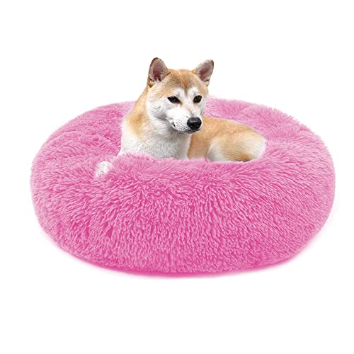 QIYUANT Rundes Plüsch Donut Haustierbett Bequem Warm Fell Kuschelig Weich Flauschig Beruhigendes Bett Rutschfeste Unterseite Hund Katze Bett (Rosa, 110 x 110 cm) von QIYUANT