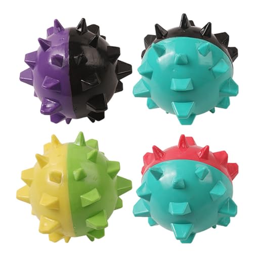 QIZILI 4pcs Haustier Welpe Zähne Knirschen Vokalisation Spielzeug Kontrastierender Widerhaken Runde Kugel Zähne Knirschen Zähne Reinigung Abriebfest Bissresistent Spielzeugball 12cm von QIZILI