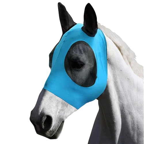 QKEPCY Fliegenmaske Pferd UV Schutz Super Comfort Stretchy Horse Fly Mask mit Large Eye Space Elastisch Pferdefliegenmaske mit Ohrenschutz Pferde Atmungsaktiv Hautfreundlich（Blau） von QKEPCY