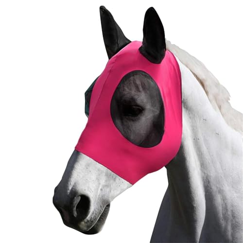 QKEPCY Fliegenmaske Pferd UV Schutz Super Comfort Stretchy Horse Fly Mask mit Large Eye Space Elastisch Pferdefliegenmaske mit Ohrenschutz Pferde Atmungsaktiv Hautfreundlich（Rose） von QKEPCY