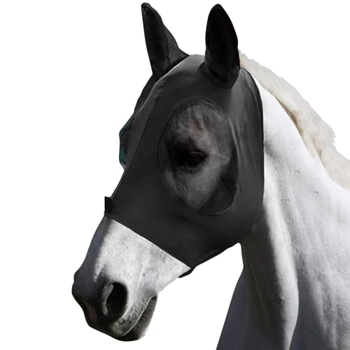 QKEPCY Fliegenmaske Pferd UV Schutz Super Comfort Stretchy Horse Fly Mask mit Large Eye Space Elastisch Pferdefliegenmaske mit Ohrenschutz Pferde Atmungsaktiv Hautfreundlich（Schwarz） von QKEPCY