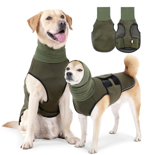 QKEPCY Hundemantel mit Beruhigender Kapuze Anti Stress Weste Hund Weich und Bequem zur Linderung von Angst Reduziert Lärm für Mittelgroße Grosse Hunde (Armeegrün-XL) von QKEPCY