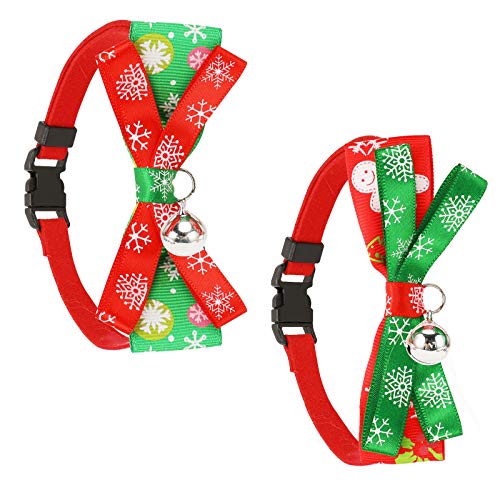 2 Pack Xmas Haustier Halsband, Verstellbare Weihnachten Katzenhalsband Süße Mode Nylon Fliege für kleine Haustier Katze Welpen von QKURT