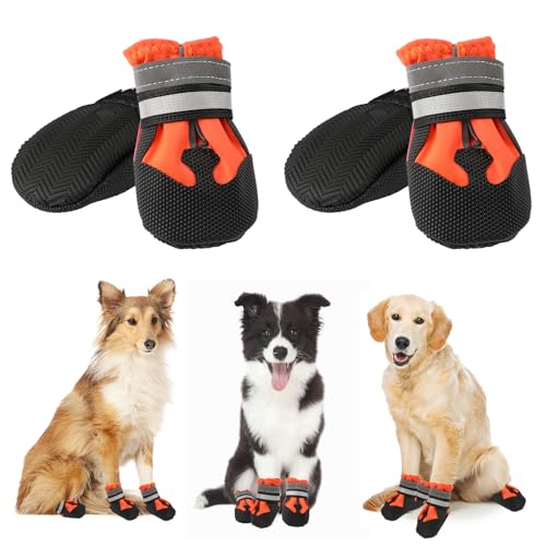 QKURT 4 Stück Hundeschuhe,Hundestiefel Pfotenschutz,wasserdichte Hundeschuhe mit reflektierenden Riemen,Verstellbare,waschbare rutschfeste Hundeschuhe,Pfotenschützer Hundeschuhe für Mittlere Hunde von QKURT