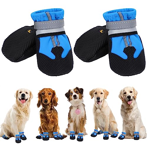 4 Stück Hundeschuhe L,Hundestiefel Pfotenschutz,Wasserdichte Hundeschuhe mit reflektierenden Riemen,Verstellbare,waschbare rutschfeste Hundeschuhe,Outdoor Pfotenschützer Hundeschuhe für große Hunde von QKURT