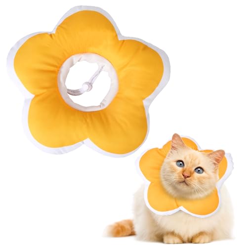 Halskrause Katze,Katze Kegel Halsband Soft,Einstellbarer Halskrause Katze Halsband,Wiederherstellung Halsband für Katzen Welpen Haustiere Nach Operation und Verletzungen (Gelb, S) von QKURT