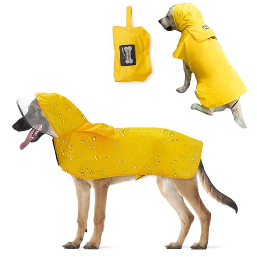 Hunderegenmäntel mit Kapuze,wasserdichte Hunderegenjacke,Wasserdichter Hunderegenmantel mit Kapuze und Gurtloch,Reflektierende Sicherheit Hund Regenmantel Poncho,Verstellbare Hunderegenmäntel (L) von QKURT